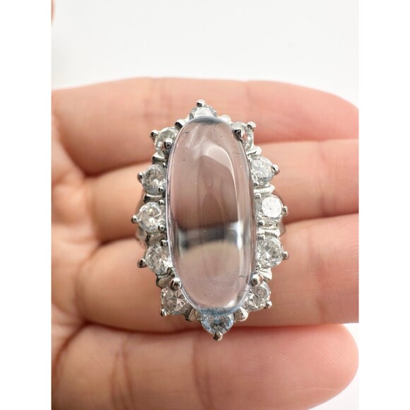 925 sterling silver natural cabochon aquamarine ring size 5.25